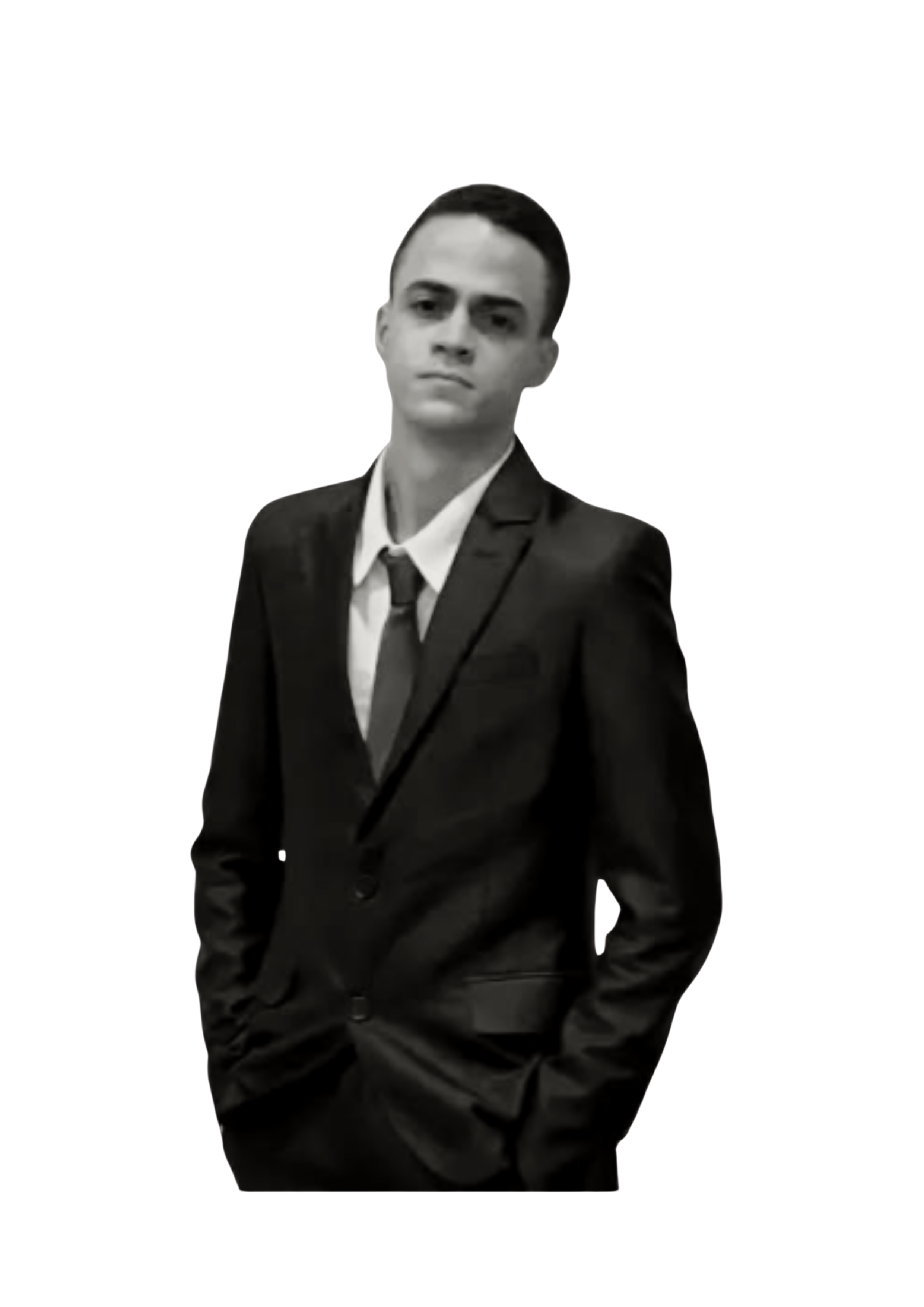 Retrato profissional em preto e branco de Jadson Silva de terno